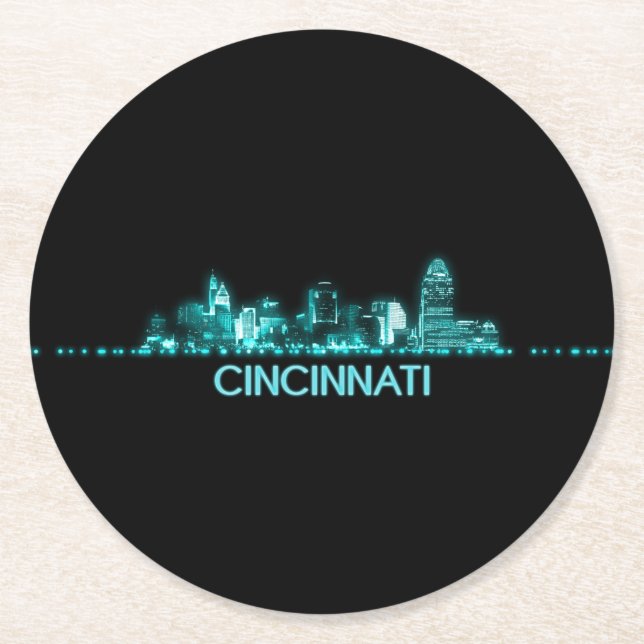 Posavasos Redondo De Papel Cincinnati Skyline (Anverso)