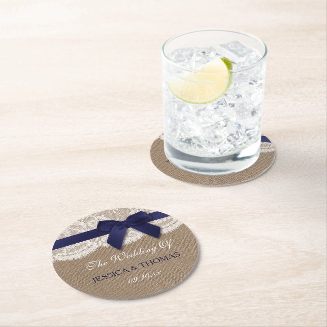 Posavasos Redondo De Papel Cinta Naval En Boda Burlap & Lace (In situ)