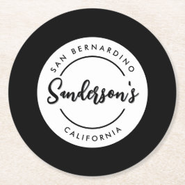 Posavasos Redondo De Papel Círculo de nombre de ubicación de la ciudad blanca