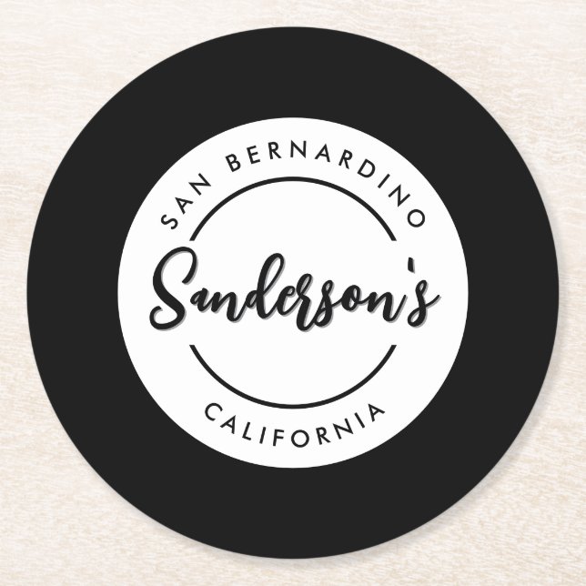 Posavasos Redondo De Papel Círculo de nombre de ubicación de la ciudad blanca (Anverso)