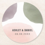 Posavasos Redondo De Papel Círculos de acuarela moderna Boda<br><div class="desc">Moderno. Mínimo. Esta colección utiliza una paleta de jardinería de salvia,  uva y rosa para crear una hermosa presentación para su día especial.</div>