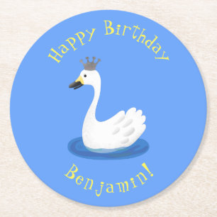 Posavasos Redondo De Papel Cisne blanco con personalizado de la corona