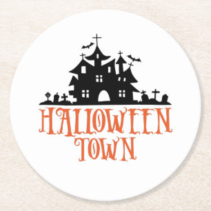 Posavasos Redondo De Papel Ciudad de Halloween - Casa embrujada, iglesia fant
