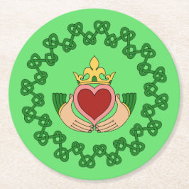 Posavasos Redondo De Papel Claddagh y Green Knotwork