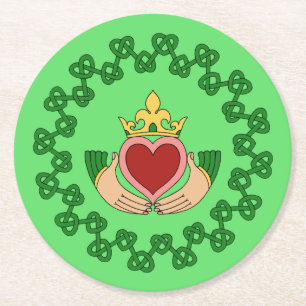 Posavasos Redondo De Papel Claddagh y Green Knotwork