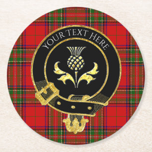 Posavasos Redondo De Papel Clan Escudo Thistle Tartán