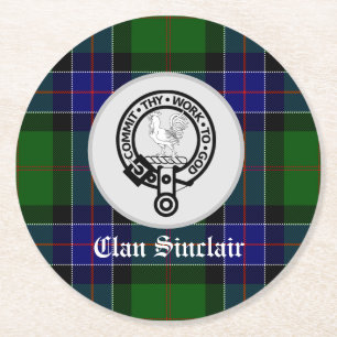 Posavasos Redondo De Papel Clan Sinclair Tartan & Escudo Badge