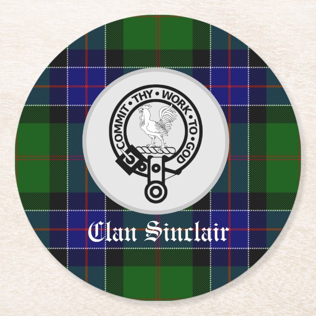 Posavasos Redondo De Papel Clan Sinclair Tartan & Escudo Badge (Anverso)