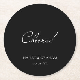 Posavasos Redondo De Papel Clásico guión caligrafía mínima Boda negro