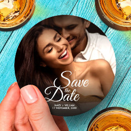 Posavasos Redondo De Papel Clásico Moderno Foto Elegante Ahorre la Fecha de l