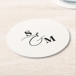 Posavasos Redondo De Papel Clásico Monograma Moderno Bodas Letra