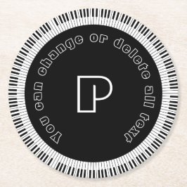 Posavasos Redondo De Papel Claves de piano divertidas en blanco y negro