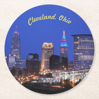 Posavasos Redondo De Papel Cleveland, montaña de papel vista del río Ohio