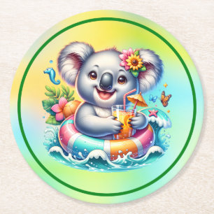 Posavasos Redondo De Papel Clipart de sublimación de koala de verano-97702