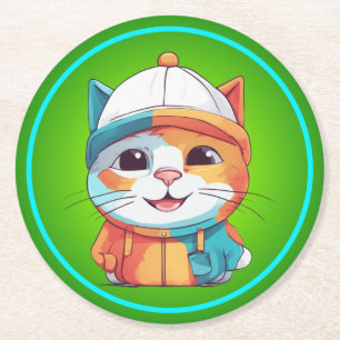 Posavasos Redondo De Papel Clipart Gorra sonriente con gato