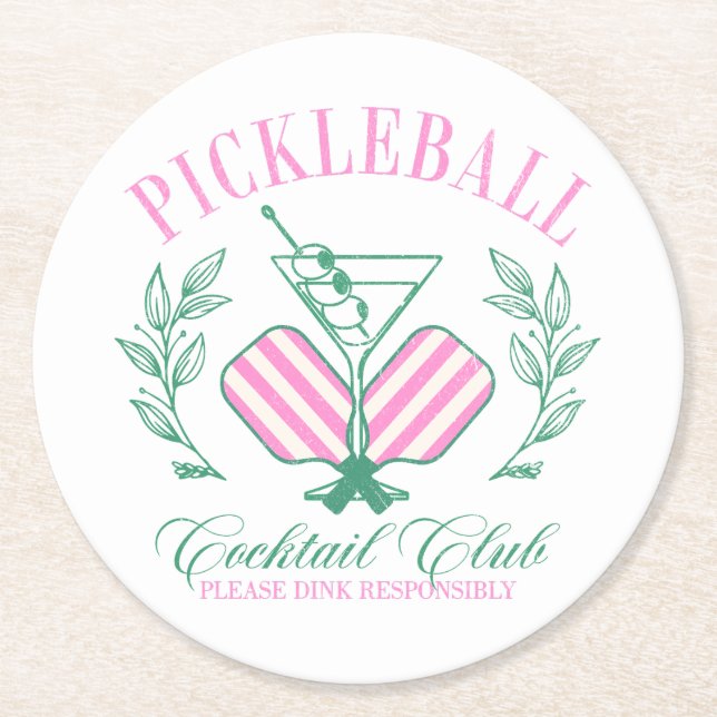 Posavasos Redondo De Papel Club de Cócteles de Pickleball (Anverso)
