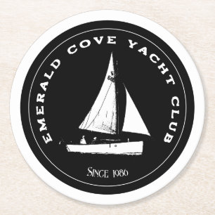 Posavasos Redondo De Papel club de yates personalizado. Barco de vela de vela