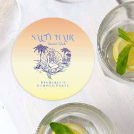 Posavasos Redondo De Papel Coastal Yellow Mermaid Cowgirl Summer Party