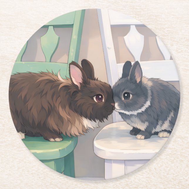 Posavasos Redondo De Papel Coasters (Set of 6) Two Rabbits (Anverso)