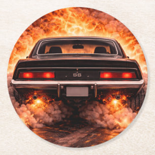 Posavasos Redondo De Papel Coche muscular Inferno Burnout