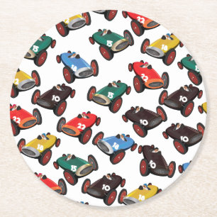 Posavasos Redondo De Papel Coches de carreras antiguos
