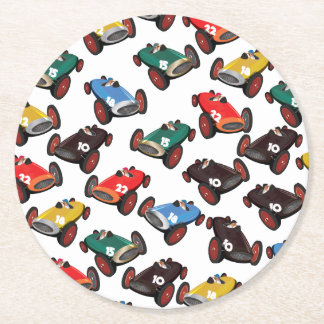 Posavasos Redondo De Papel Coches de carreras antiguos
