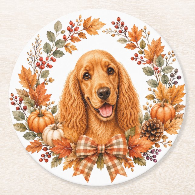 Posavasos Redondo De Papel Cocker Spaniel Posavasos de Otoño (Anverso)