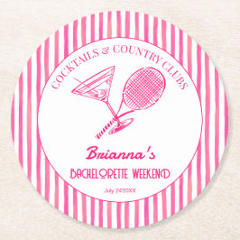 Posavasos Redondo De Papel Cocktails y clubes de campo tenis Bachelorette
