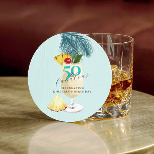 Posavasos Redondo De Papel Cóctel de Piña Cereza en Cima Cumpleaños 50 