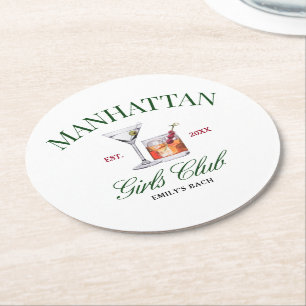 Posavasos Redondo De Papel Cócteles Elegantes Club de Chicas Verde y Rojo