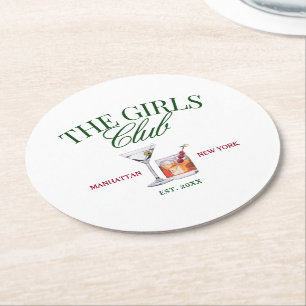Posavasos Redondo De Papel Cócteles Elegantes Club de Chicas Verde y Rojo