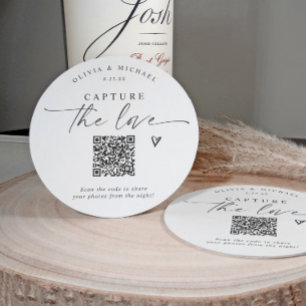 Posavasos Redondo De Papel Código QR Boda Moderno Elegante Compartir Fotos