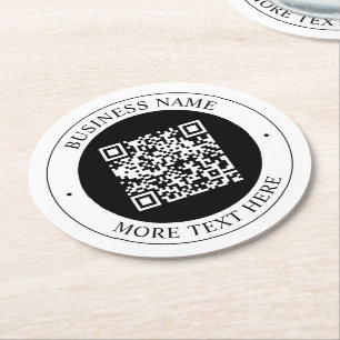 Posavasos Redondo De Papel Código QR con nombre de empresa editable texto cir