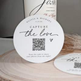 Posavasos Redondo De Papel Código QR de Compartir Fotos de Boda con Letra a M