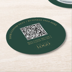 Posavasos Redondo De Papel Código QR del logotipo empresarial Green & Gold pr