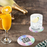 Posavasos Redondo De Papel Código qr del menú del restaurante de la barra de<br><div class="desc">Fondo holográfico,  rosa,  morado y verde menta. Personalice y agregue su nombre de negocio,  su propio código qr y un texto. Texto negro.</div>