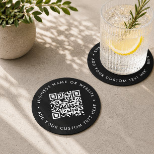 Posavasos Redondo De Papel Código QR Escanear Negro Moderno Elegante Negoci