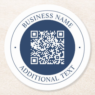 Posavasos Redondo De Papel Código QR y texto personalizables Azul marino os
