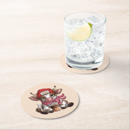 Posavasos Redondo De Papel Coffee Addict Cow