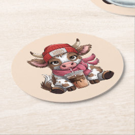Posavasos Redondo De Papel Coffee Addict Cow