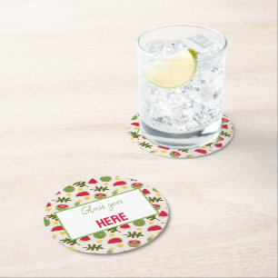 Posavasos Redondo De Papel Colección de patrones de cesta de frutas - sandía