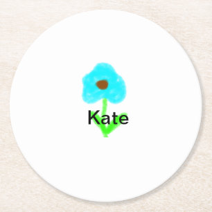 Posavasos Redondo De Papel Color de agua verde azul añadir tu nombre personal