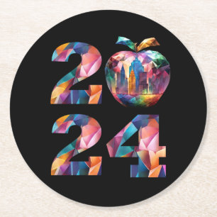 Posavasos Redondo De Papel Colorful-2024 Fiesta de Año Nuevo-