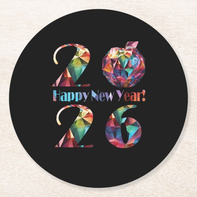 Posavasos Redondo De Papel Colorful 2026-Happy New Years- (Anverso)