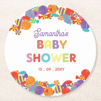 Posavasos Redondo De Papel Colorful Fun Candy Baby Shower