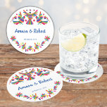 POSAVASOS REDONDO DE PAPEL COLORFULL OTOMI MEXICAN<br><div class="desc">Hermosos patrones otomíes mexicanos de Boda,  flores y pájaros lindos,  coloridos</div>