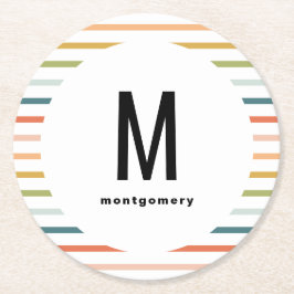 Posavasos Redondo De Papel Coloridas franjas Cocktail Monogramado