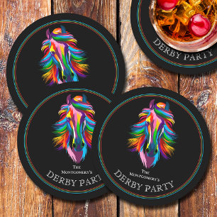 Posavasos Redondo De Papel Colorido Racehorse Black Derby