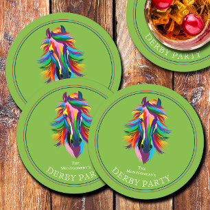 Posavasos Redondo De Papel Colorido Racehorse Green Derby