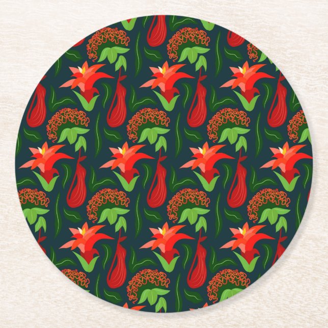 Posavasos Redondo De Papel Colourful Exotic Flowers Leaves Pattern-23187 (Anverso)